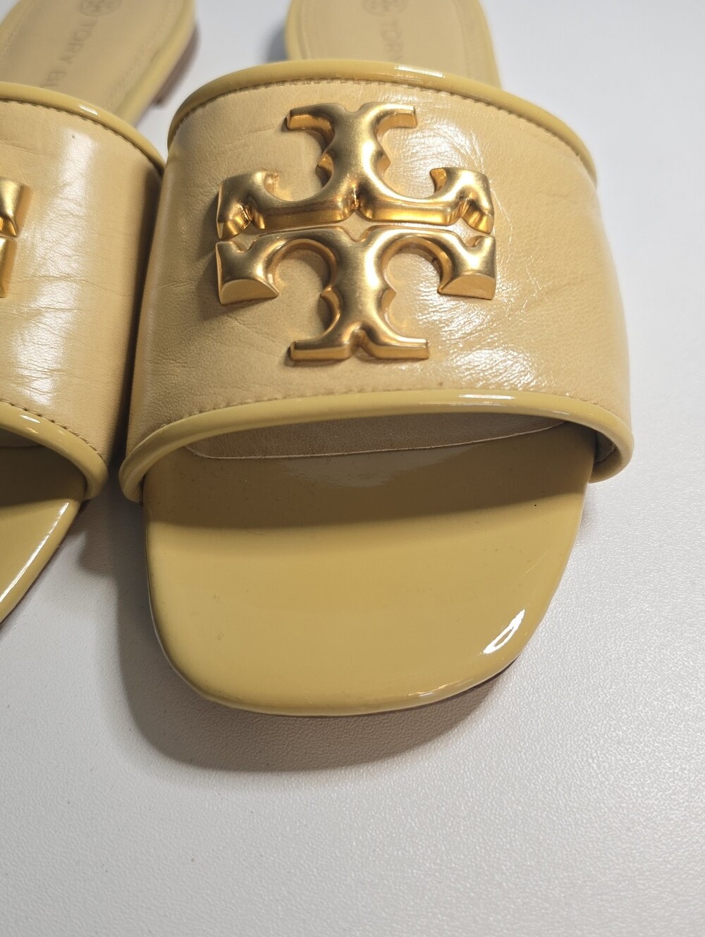 Tory Burch Gold Logo Yellow Eleanor Slide Sandals All Leather 7.5 Medium - Picture 3 of 12